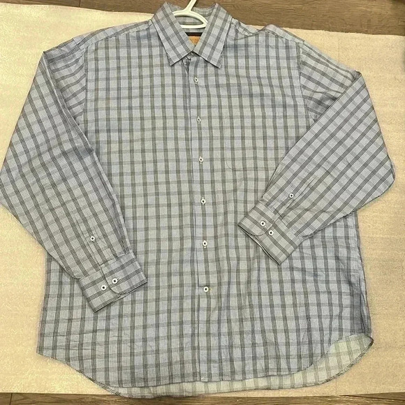 ❤️Host Picks❤️[XL]Robert Talbott Carmel  Cotton Squares Striped Blue Dress Shirt - Picture 3 of 8